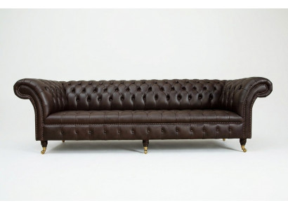 Braune Chesterfield Couch Polster 4-Sëtzer Designer Wunnzëmmer Couchen