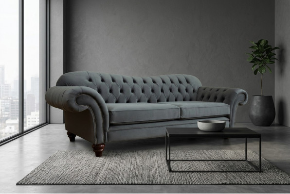 Grouss Sofa 4-Sëtz Couch Chesterfield Polstersëtz Garnitur Stoff Textil Nei Gro