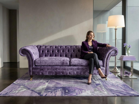 Lila Chesterfield Dräisëtzer Chesterfield Luxus 3-Sëtzer Sofa