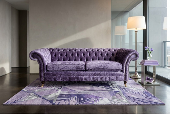 Lila Chesterfield Dräisëtzer Chesterfield Luxus 3-Sëtzer Sofa