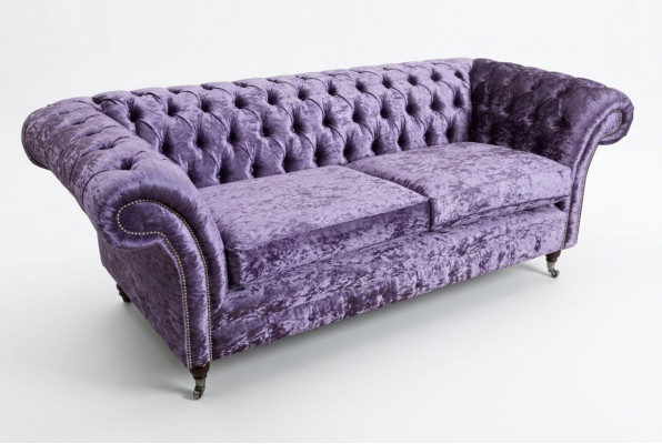 Lila Chesterfield Dräisëtzer Chesterfield Luxus 3-Sëtzer Sofa