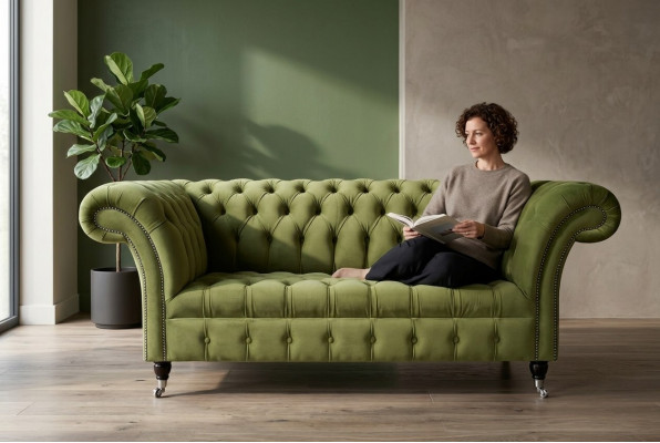 Chesterfield Canapé 2 Sëtzer Gepolstert Sëtz Téxtilstoff Lieder Canapéen Sofae Sofa