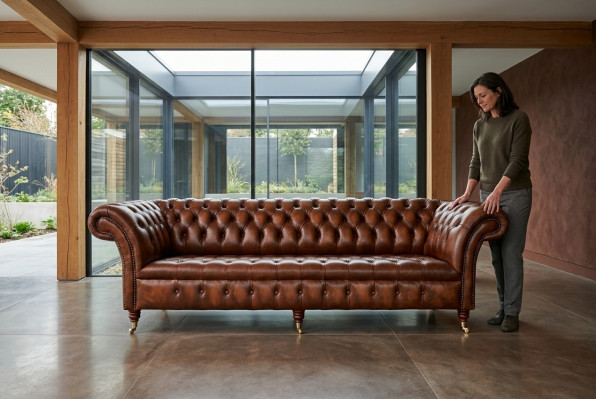 Chesterfield 4 Sëtz Polster Canapé Modern Stil Lieder Stoff Sofa Couchen Lieder