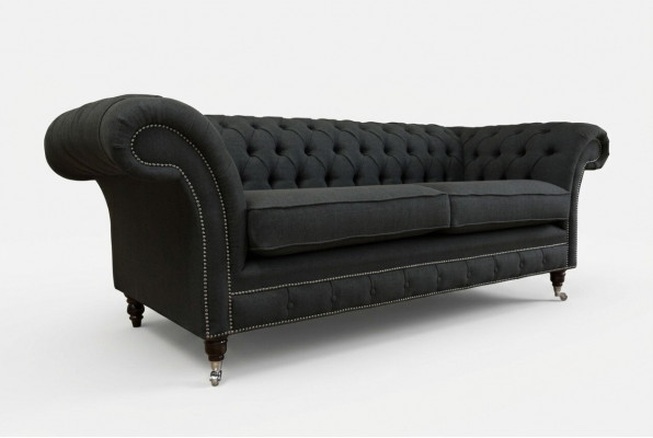Schwaarze Modernen Dräisëtzer Chesterfield Luxus 3-er Canapé