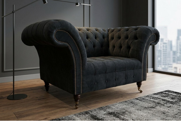 Schwaarz Canapé Couch Polster Chesterfield Sitzmëbel Textil Stoff Lieder Canapéen Nei