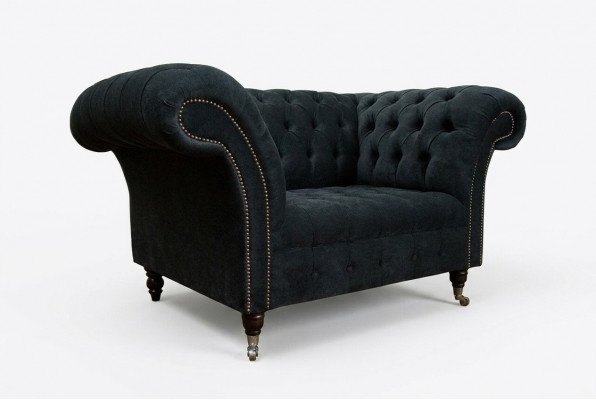 Schwaarz Canapé Couch Polster Chesterfield Sitzmëbel Textil Stoff Lieder Canapéen Nei