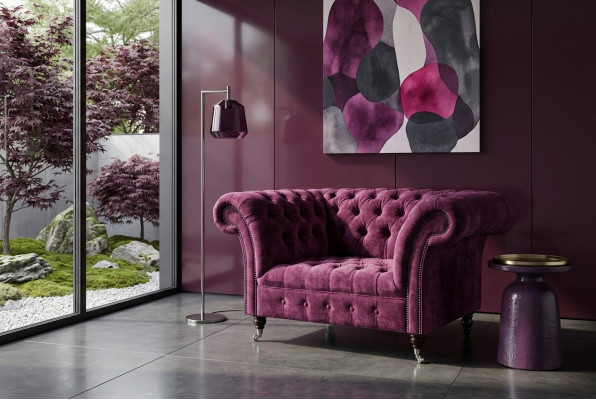 Sëtz Couch Polster Sofa Textil Chesterfield Couchen 1,5 Sëtzer Bordaux England