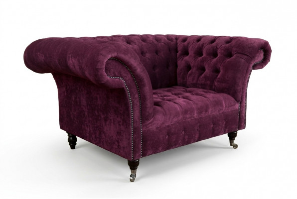 Sëtz Couch Polster Sofa Textil Chesterfield Couchen 1,5 Sëtzer Bordaux England