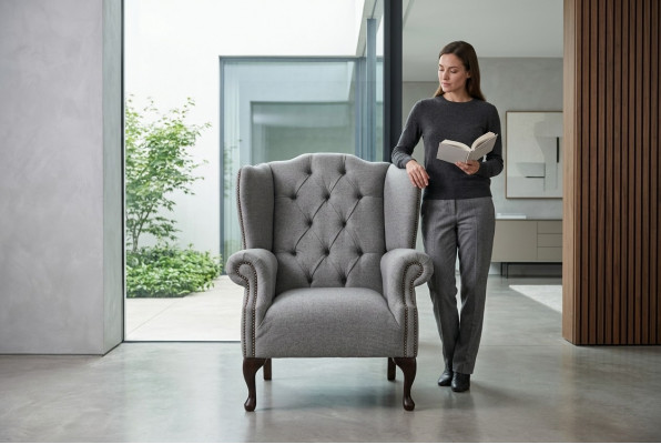 Ohrensessel Chesterfield 1 Sëtz Sessel Textil Lieder Polster Fernseh Sofa Couch