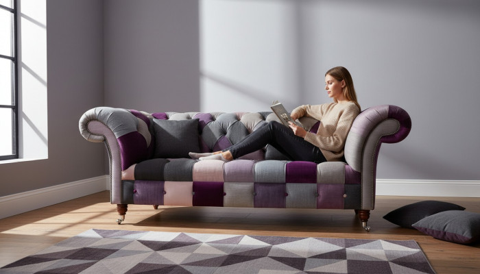 Design 3-Sëtzer Polstersofa Couch Textil Clubsofa Luxus Sëtzmiwwel