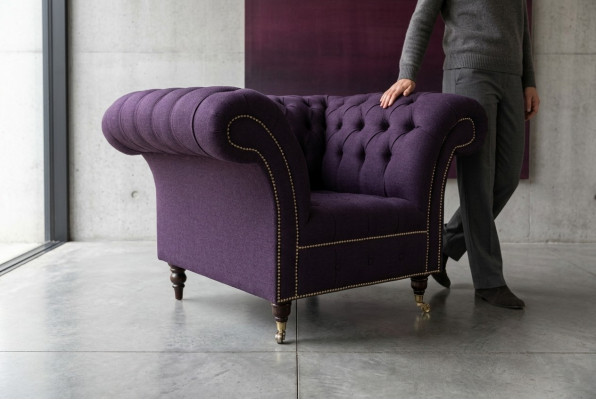 Sessell 1 Sëtz Chesterfield Samt Polster Sofas Design Luxus Couch Sofa Lila Nei