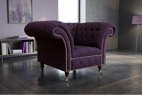 Sessell 1 Sëtz Chesterfield Samt Polster Sofas Design Luxus Couch Sofa Lila Nei