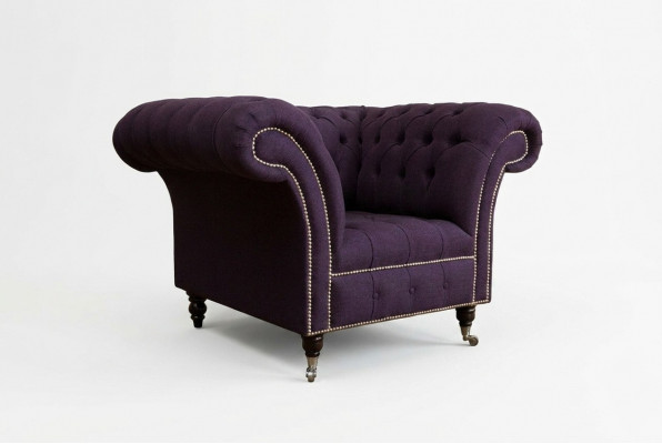 Sessell 1 Sëtz Chesterfield Samt Polster Sofas Design Luxus Couch Sofa Lila Nei