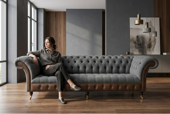 Design Chesterfield Canapé 4-Sëtzer Gro Couch Polster Lieder Sofas Wunnzëmmer Nei