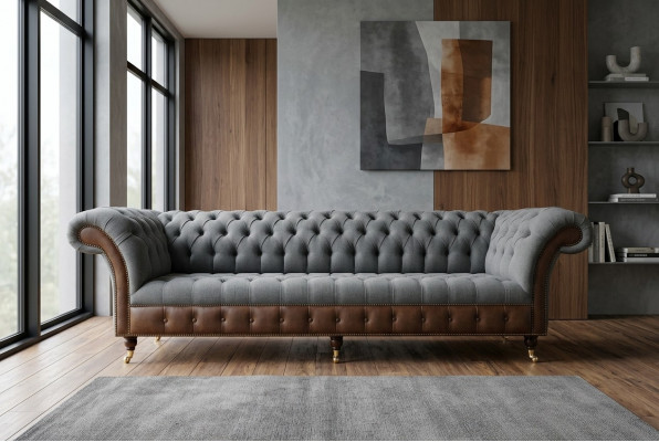 Design Chesterfield Canapé 4-Sëtzer Gro Couch Polster Lieder Sofas Wunnzëmmer Nei