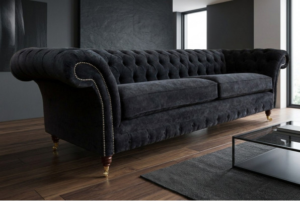 Héichwäerteg Chesterfield Couche Këssen Véier-Sëtzer Textil Sofa Webstoff XXL Stoff