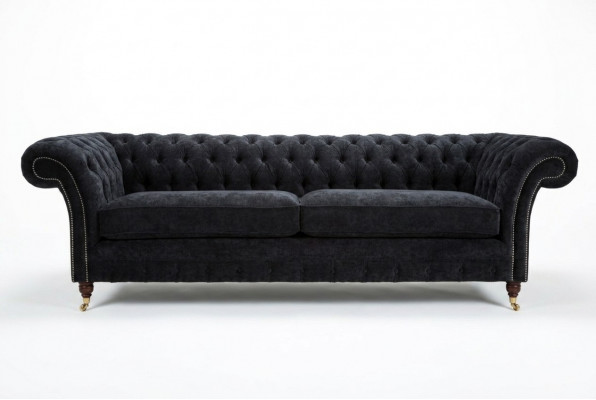 Héichwäerteg Chesterfield Couche Këssen Véier-Sëtzer Textil Sofa Webstoff XXL Stoff