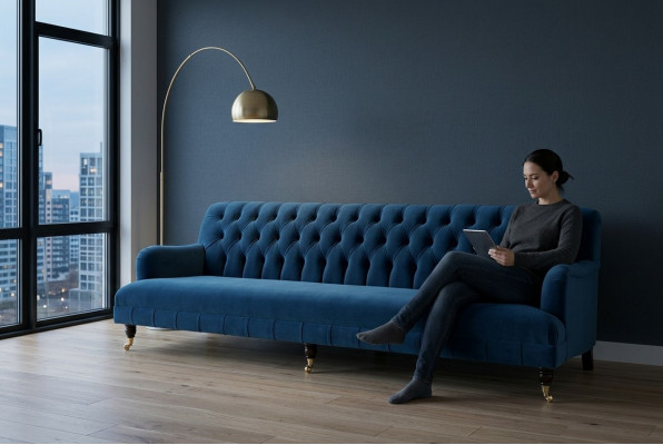 Groussen bloe Chesterfield Véiersëtzer XXL Luxus Sofa Couch Polster Miwwelen