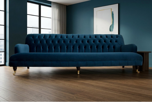 Groussen bloe Chesterfield Véiersëtzer XXL Luxus Sofa Couch Polster Miwwelen