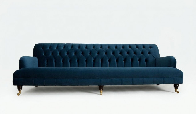 Groussen bloe Chesterfield Véiersëtzer XXL Luxus Sofa Couch Polster Miwwelen