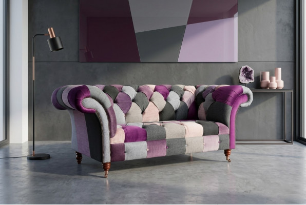 Chesterfield 2 Sëtzer Sofa Textil Couch Polster Design Faarweg Sofas