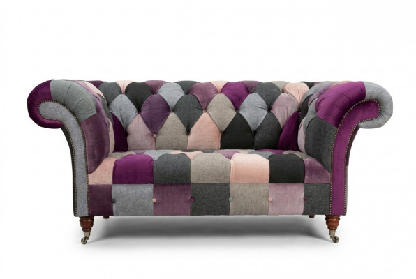 Chesterfield 2 Sëtzer Sofa Textil Couch Polster Design Faarweg Sofas