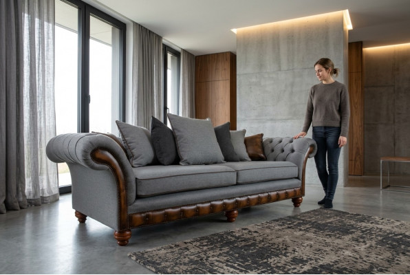 Klassesch Chesterfield Design Sofa 4 Sëtzer Couch Polster Luxus Textil Couchë