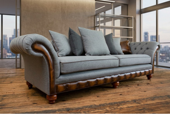Klassesch Chesterfield Design Sofa 4 Sëtzer Couch Polster Luxus Textil Couchë