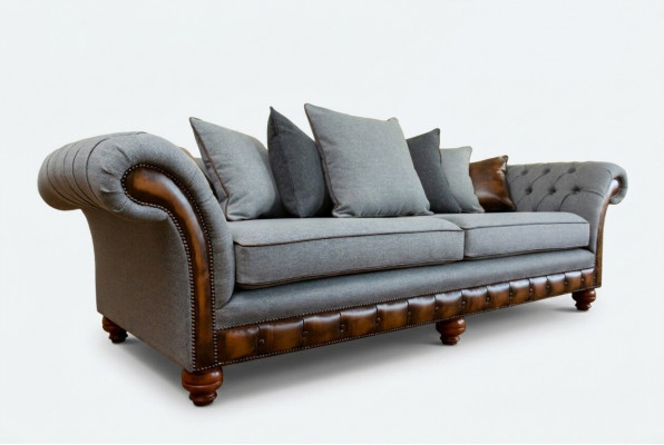 Klassesch Chesterfield Design Sofa 4 Sëtzer Couch Polster Luxus Textil Couchë