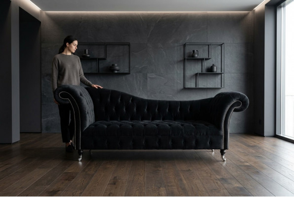 Chesterfield dräisëtzer Couch Polster Design Sofa 3er Sëtz Sofas Zëmmer Schwaarz