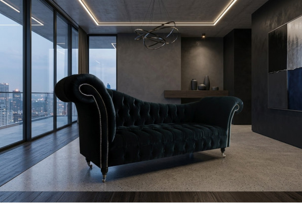 Chesterfield dräisëtzer Couch Polster Design Sofa 3er Sëtz Sofas Zëmmer Schwaarz