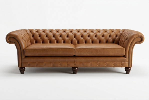 Braune Chesterfield Sofa Luxus 4-Sëtzer Couch Polster Stoff Sëtzer