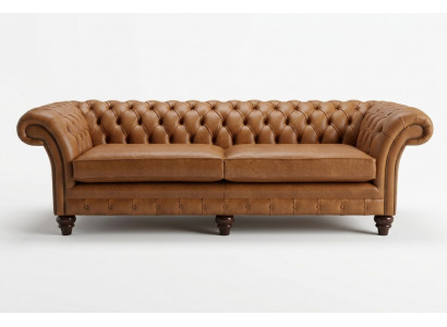 Braune Chesterfield Sofa Luxus 4-Sëtzer Couch Polster Stoff Sëtzer