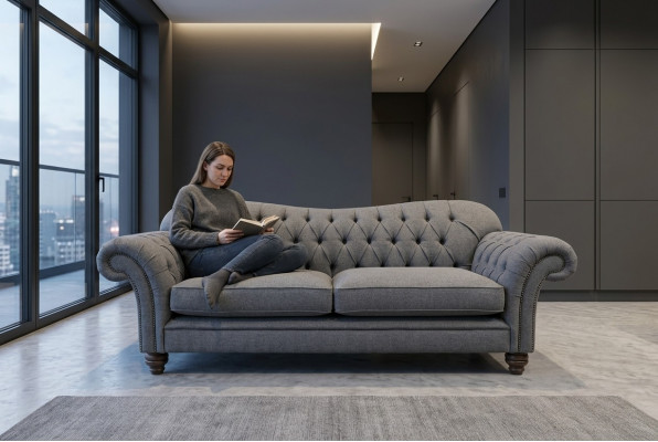 Sofa 4-Sëtzer Couch Design Chesterfield Sëtz Garnitur Lieder Textil Polster Nei