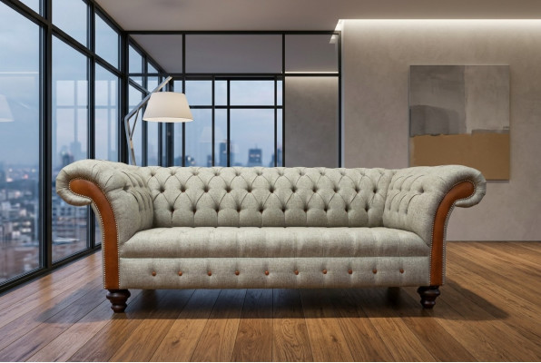 Grau Chesterfield Dräisëtzer Couch Polster Design Sofa Moderner 3er