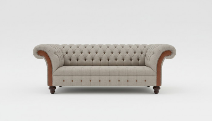 Grau Chesterfield Dräisëtzer Couch Polster Design Sofa Moderner 3er