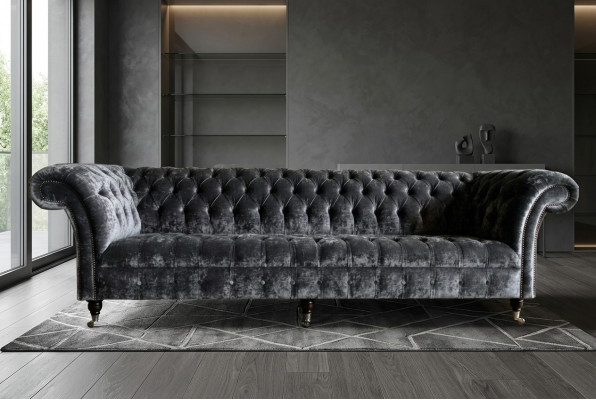 Designer Chesterfield Gro Luksus Couch Sofa 4 Sëtzer Stoff Sofa