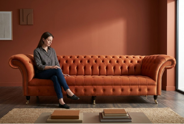 Sofa Polster Chesterfield Textil Sofas Design Luxus Ledersofas 4 Sëtzer 265cm