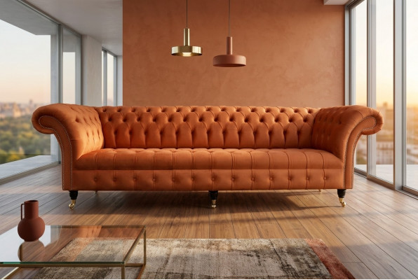 Sofa Polster Chesterfield Textil Sofas Design Luxus Ledersofas 4 Sëtzer 265cm