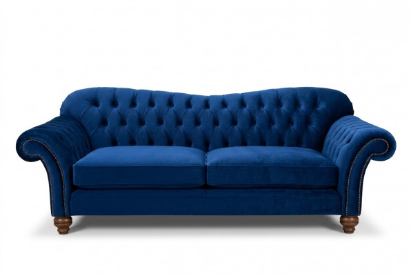 Design Sofa 4 Sëtzer Couch Textil Polster Blo Klassesch Sofas Chesterfield Nei