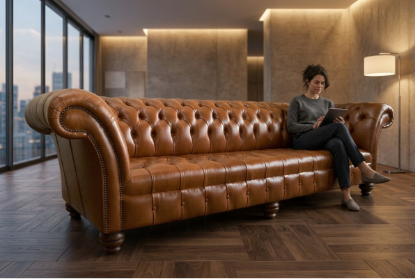 Brong Chesterfield Couch Lieder 4 Sëtzer XXL Grouss Sofa Couchen Grouss Neit Polster.