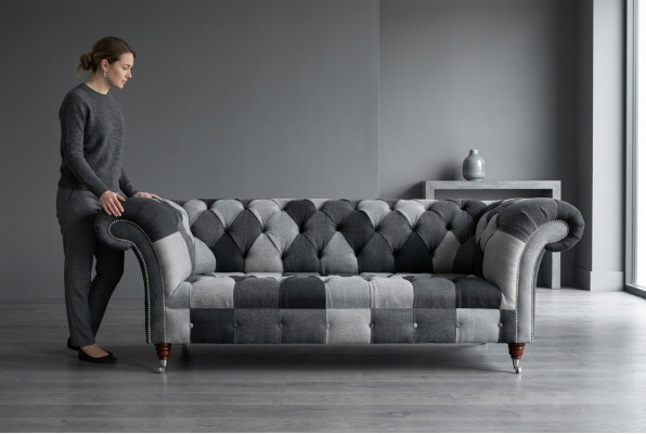 Canapé 3 Plazen Sofadesign Chesterfield Sëtz Garnitur Lieder Textil Polster Nei