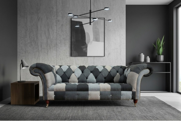 Canapé 3 Plazen Sofadesign Chesterfield Sëtz Garnitur Lieder Textil Polster Nei