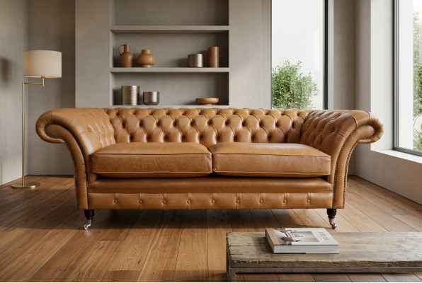 Canapé 3-Sëtzer Sofa Chesterfield Polster Sëtz Garnitur Lieder Brong Textil