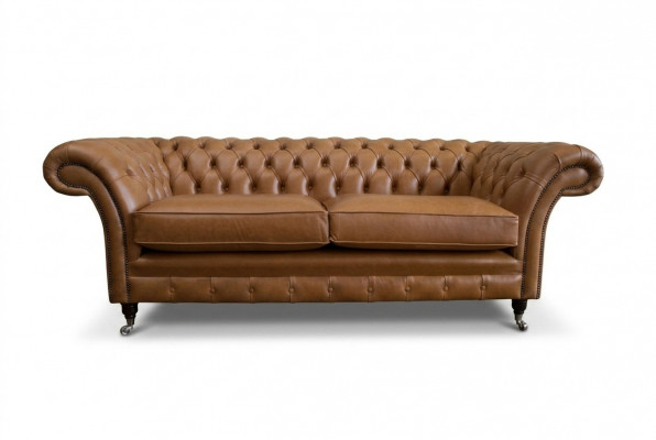 Canapé 3-Sëtzer Sofa Chesterfield Polster Sëtz Garnitur Lieder Brong Textil