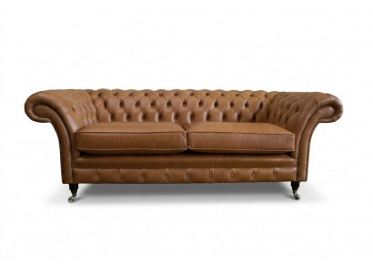 Canapé 3-Sëtzer Sofa Chesterfield Polster Sëtz Garnitur Lieder Brong Textil