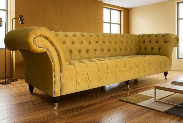 Sofa Sofa Polster Chesterfield Textil Sofas Design Luxus Stoffsofas 4-Sëtzer Giel