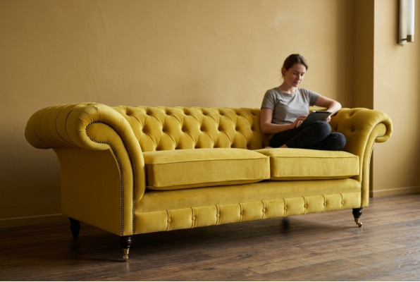 Chesterfield 3 Sëtzer Designer Canapé Couch Polstersofas Couchen Stoff Textil Nei