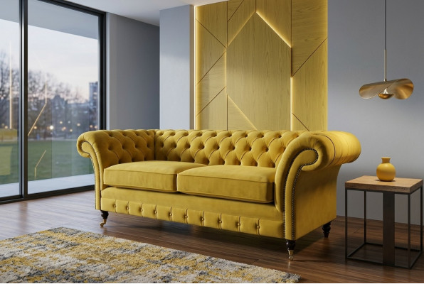 Chesterfield 3 Sëtzer Designer Canapé Couch Polstersofas Couchen Stoff Textil Nei