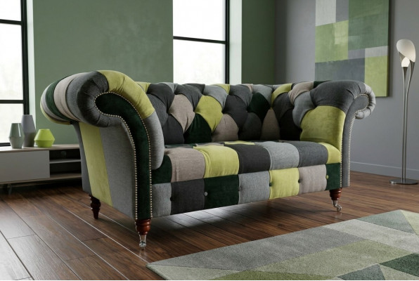 Designer Chesterfield Sofa 2 Sëtzer Couch Polstersofaen Stoff Wunnzëmmer Couchen